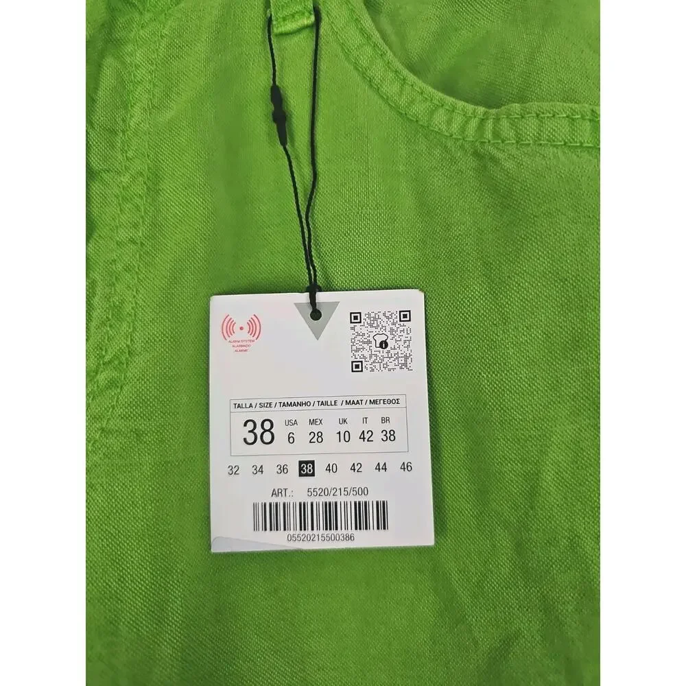 ZARA ~Woman Size 6(US)~ Apple Green Mid-Rise Linen Blend Wide Leg Pants NWT.